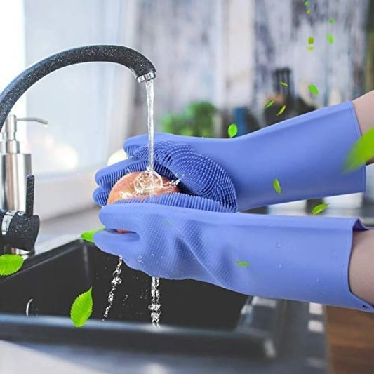 Durable Multicolor Silicone Dish Washing Gloves - Waterproof, Heat Resistant (2 Pcs)